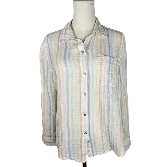Rails Ellis Aurora Shirt Medium Gauze Pastel Stripe Button Long Sleeve Cotton - Picture 1 of 10